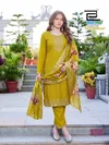 Shalimar By Blue Hills Mal Chanderi Foil Print Kurti With Pant Dupatta